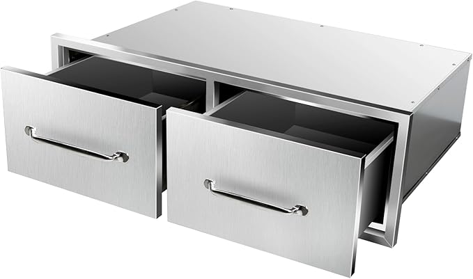 Outdoor Kitchen Drawers 30"Wx10"Hx20"D Flush Mount Access Horizontal 2-Drawer BBQ Stainless Steel Drawers with Handle for Outdoor Kitchen Island or Grill Station