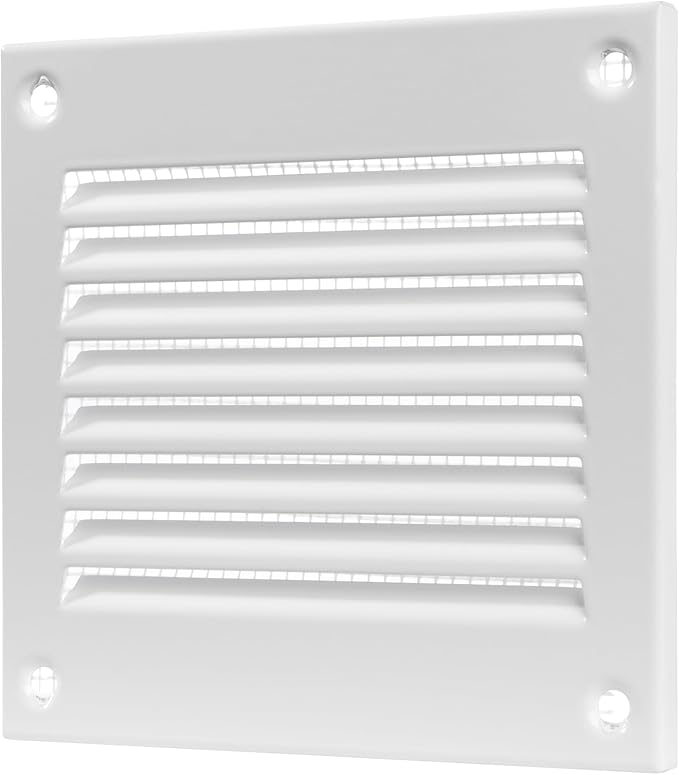 Vent Systems 4'' x 4'' Inch Pack of 5 White Air Vent Cover Metal Air Return Grill with Built in Pest Guard Screen HVAC Vent Cover for Home Improvement Vent Duct Cover 100x100 mm