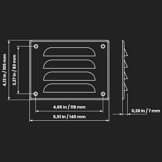 Repa Market 5.5" x 4" Inch Aluminum Air Vent Cover with Screen Mesh – Scratch-Resistant Powder-Coated Grille – for Ceiling or Wall – HVAC Return or Supply Vent – Indoor Outdoor Use