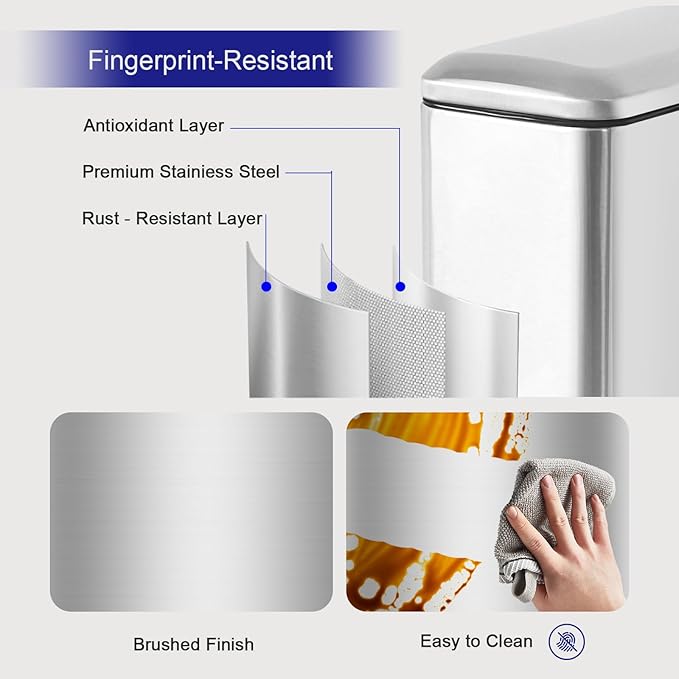 Bathroom Trash Can，5L/1.3 Gallon Trash Can with Removable Liner Bucket, Foot Pedal, Stainless Steel Small Garbage can with Lid for Bathroom,Bedroom,Home Office,Silver