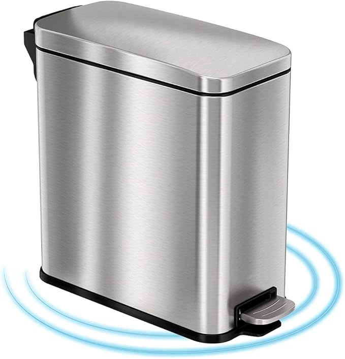 iTouchless 3 Gallon / 11.4 Liter Bathroom Trash Can with Lid, Slim Stainless Steel Step Garbage Can, Soft Close Small Wastebasket with Removable Inner Bucket for Kitchen, Powder Room, RV, and Dorm