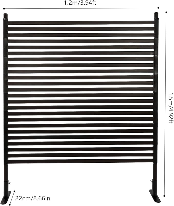 Outdoor Privacy Screens Freestanding, 47" W x 59" H Metal Slatted Decorative Screen and Panels with Stand, Brown Backyard Privacy Panels for Garden Patio