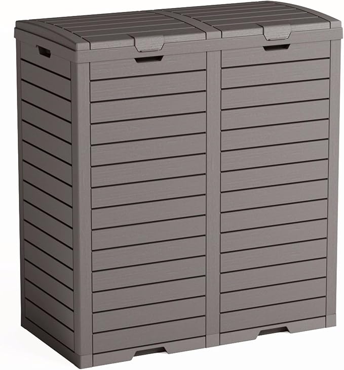Outdoor Trash Can with lid, Waterproof, UV-Resistant Resin Garbage Can, Lockable Lid and Drip Tray, Animal-Proof, for Patio, Kitchen, Backyard and Deck (Grey, 76 Gallon)
