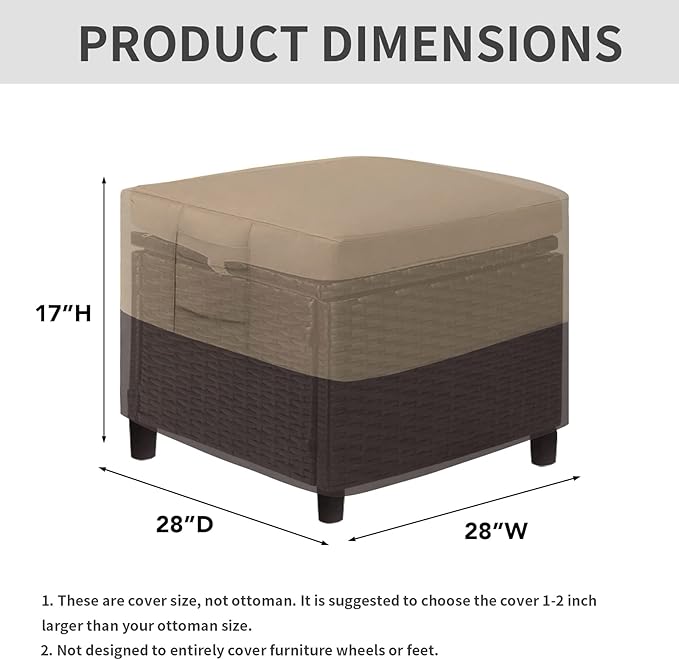 Easy-Going Outdoor Ottoman Cover, Waterproof Patio Ottoman Cover, Heavy Duty Outdoor Furniture Cover with Padded Handles (28"x28"x17", Camel/Dark Brown)