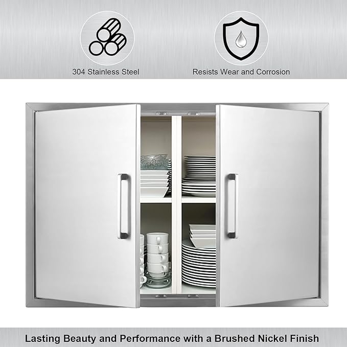 Outdoor Kitchen Door, 28" W21 H Outdoors Access Doors, Stainless Steel BBQ Double Door, Available for Outdoor Kitchen Island