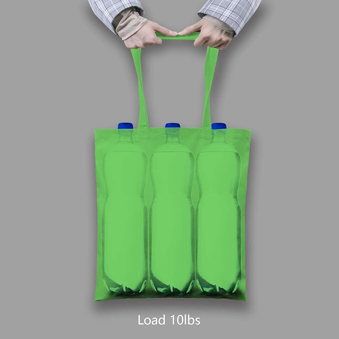 TOPDesign 12-Pack Economical 16"x15" Lime Green Cotton Tote Bag, Lightweight Medium Reusable Grocery Shopping Cloth Bags, Suitable for DIY, Advertising, Promotion, Gift, Activity