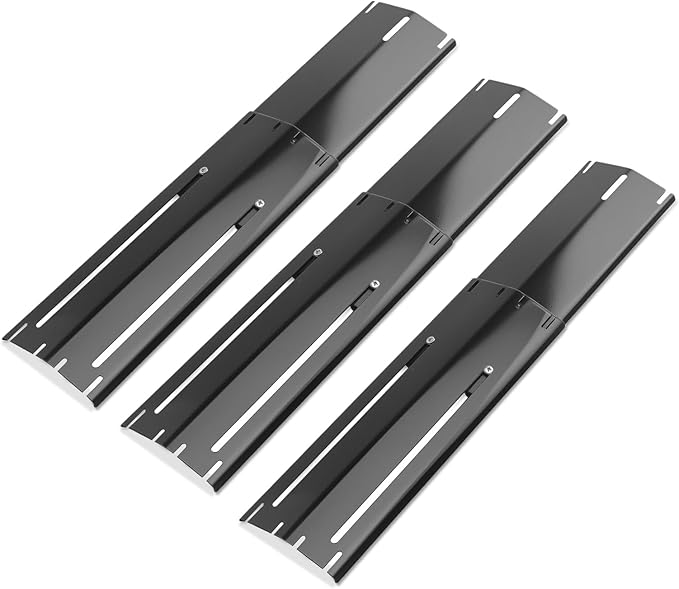 Universal replacement heavy duty adjustable heat plate shield,Burner cover,Flavorizer bar,heat Tent,Flamer tamer for gas grill models,Extends from 11.75"up to 21"L (Porcelain Steel, 3 Pack)