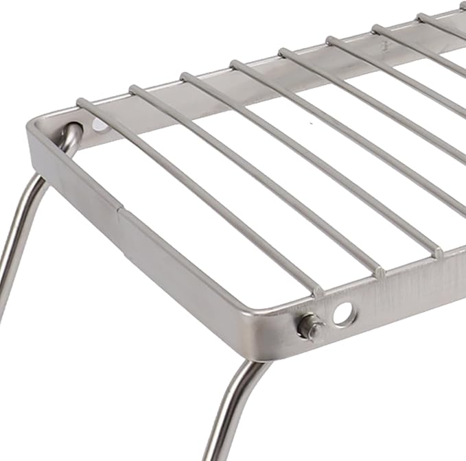 Folding Camping Grate, Stainless Steel Adjustable Height Campfire Grill, Thicker Cooking Racks with Draining Function, Portable Backpacking Grill for Outdoor Camping Picnic BBQ