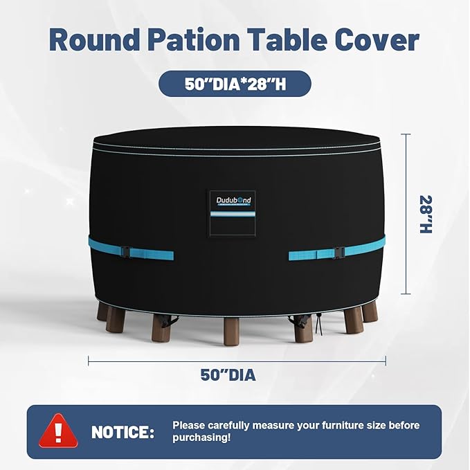 Outdoor Furniture Cover - 100% Waterproof, High-density Oxford fabric, PU Silver Coating, UV Resistant, All-Weather Resistant Patio Table Cover for Round Patio Furniture Set