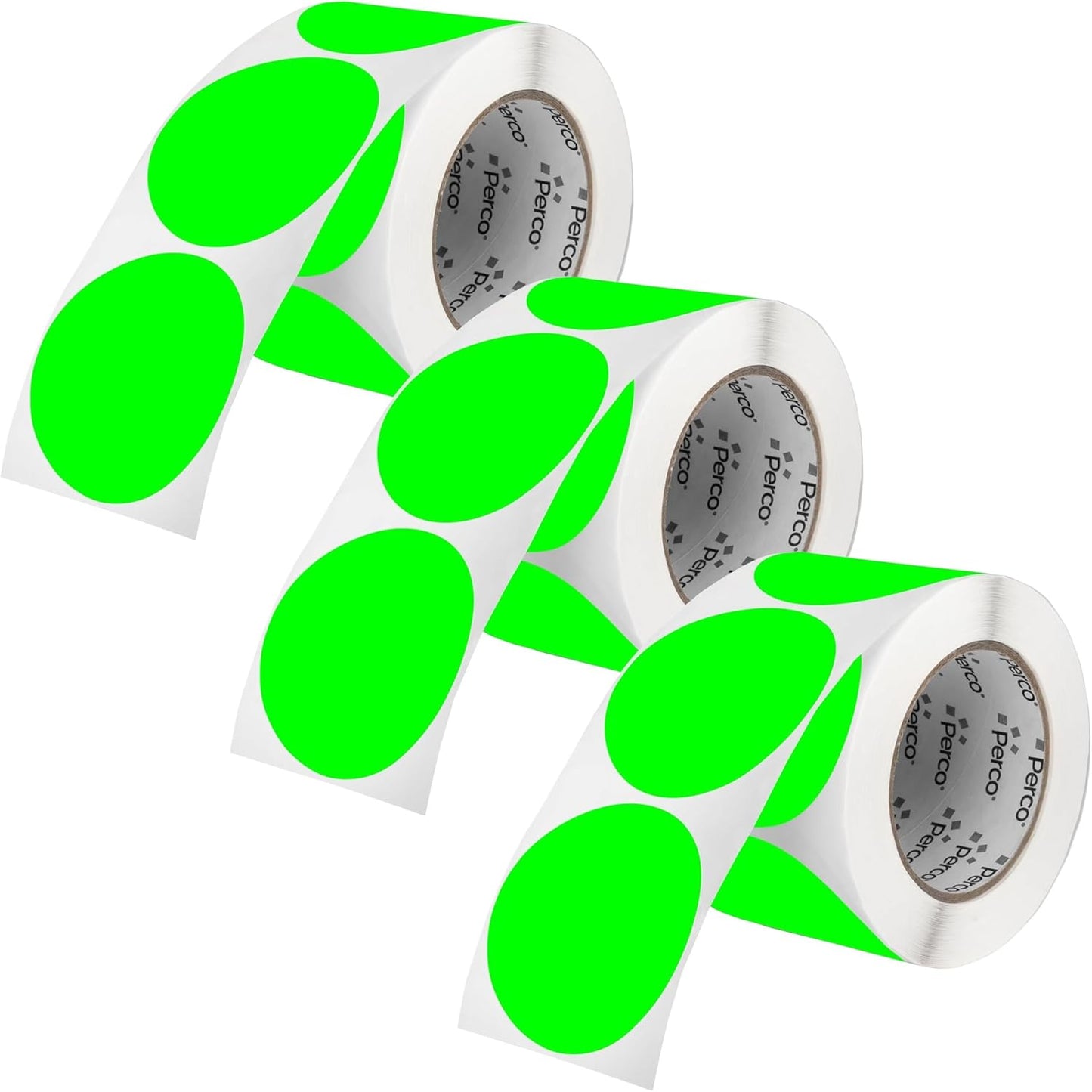 Perco Fluorescent Green 3-Inch Round Circle Dot Sticker Labels - Multi-Roll Pack (3 Rolls, 500 Labels Each) - Permanent Adhesive, Vibrant Colors, Strong Hold - Perforated for Easy Use - Made in USA
