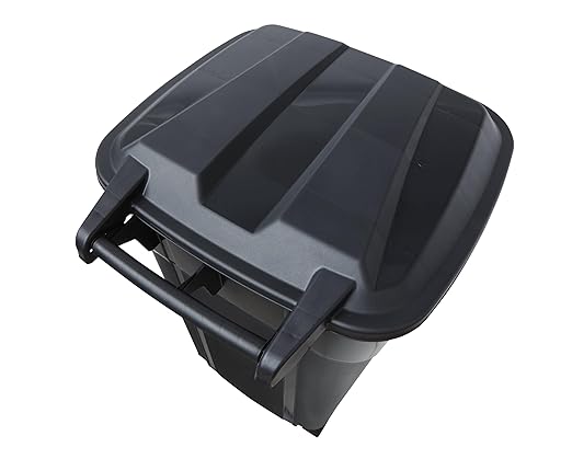 32 Gallon Heavy Duty Wheeled Plastic Garbage Can with Attached Lid and Easy Grip Handle – Bottom Hand Groove, Rugged Wheels, Indoor Outdoor Trash Can for Home, Kitchen, Yard, Patio (2)