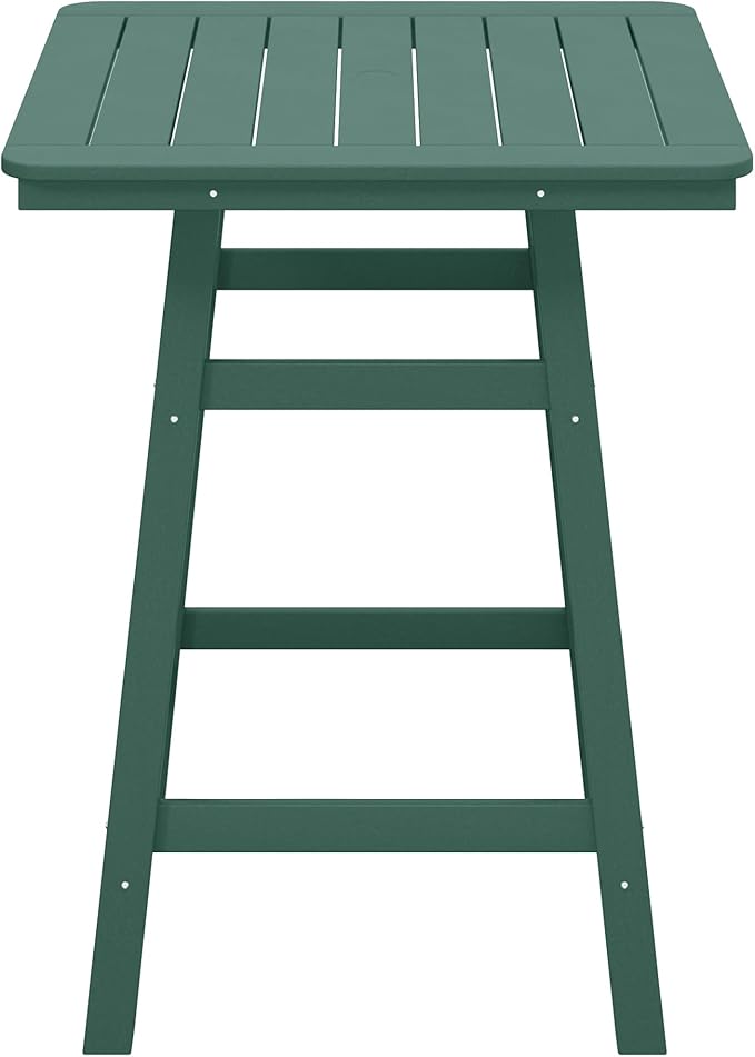 Costaelm Outdoor Bar Table, 37" Counter Height Square Patio Cocktail Bar Table with Umbrella Hole, Patio Bistro Dining Pub Table for Front Porch Deck Backyard Garden, Dark Green