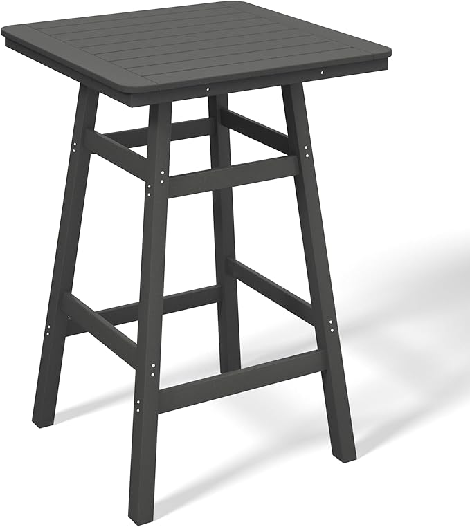 Costaelm Outdoor Bar Table, 42" Counter Height Square Patio Cocktail Bar Table with Umbrella Hole, Patio Bistro Dining Pub Table for Front Porch Deck Backyard Garden, Gray