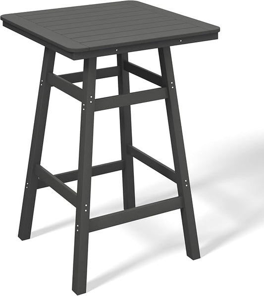 Costaelm Outdoor Bar Table, 42" Counter Height Square Patio Cocktail Bar Table with Umbrella Hole, Patio Bistro Dining Pub Table for Front Porch Deck Backyard Garden, Gray