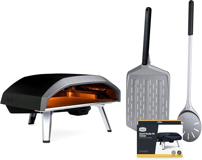 Ooni Koda 16 Natural Gas Pizza Oven - Ultimate Pizza Oven Bundle - Includes 14" Perforated Pizza Peel, Turning Peel and Koda 16 Cover