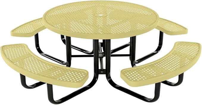 COATEDOUTDOORFURNITURE Heavy-Duty Portable Outdoor Kids Table with Umbrella Hole, Punched Steel Kids Picnic Table, Commercial-Grade, Made in America (46 in, Round, Childrens, Textured Sandstone)