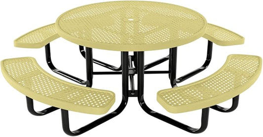 COATEDOUTDOORFURNITURE Heavy-Duty Portable Outdoor Kids Table with Umbrella Hole, Punched Steel Kids Picnic Table, Commercial-Grade, Made in America (46 in, Round, Childrens, Textured Sandstone)