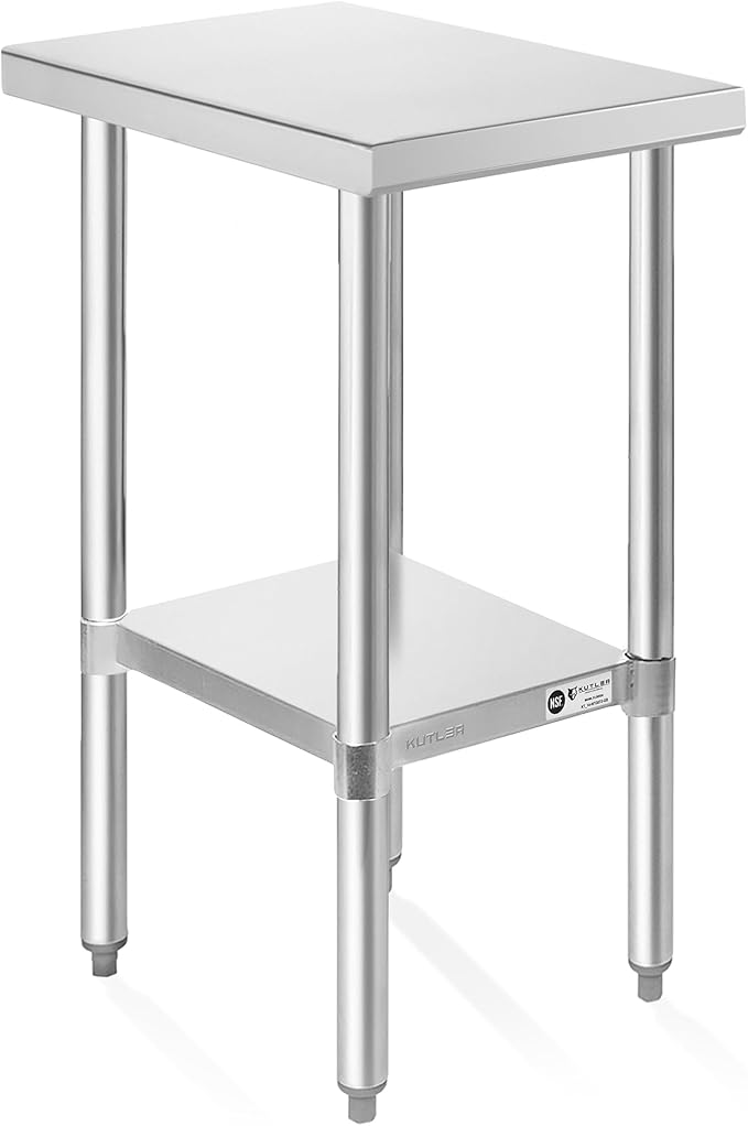 KUTLER Stainless Steel Table 24 x 12 Inches, NSF Heavy Duty Commercial Kitchen Prep and Work Table with Undershelf for Restaurant, Hotel, Home