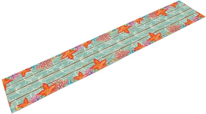 Blue Starfish Table Runner,Nautical Beach Wooden Ocean Table Runner Seasonal Holiday Home Kitchen Dining Table for Home Party Decor 13"x36"