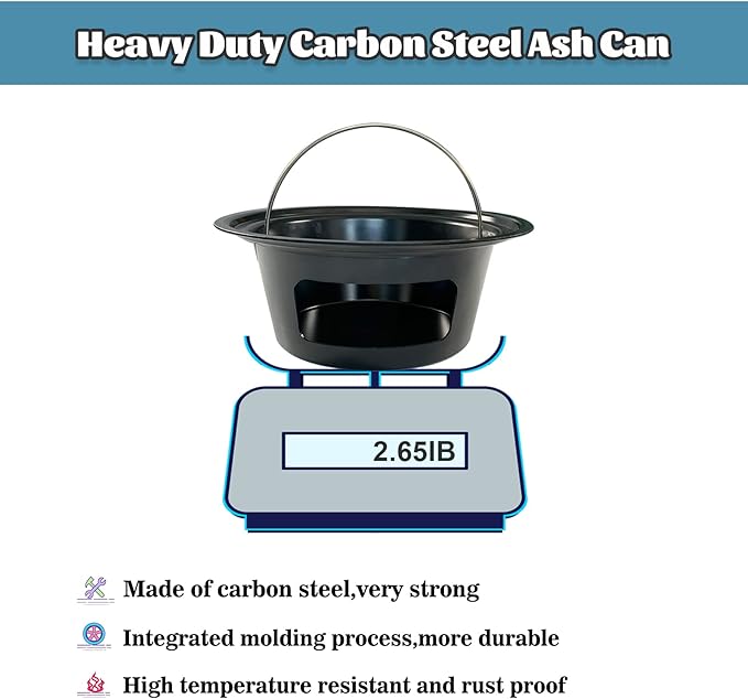 KAMaster Ash Can with Folding Handle Compatible with Large Big Green Egg,Charcoal Ash Collector Must Haves Green Egg Accessories Carbon Steel Ash Pot High Temperature Resistance Kamado Ash Basket