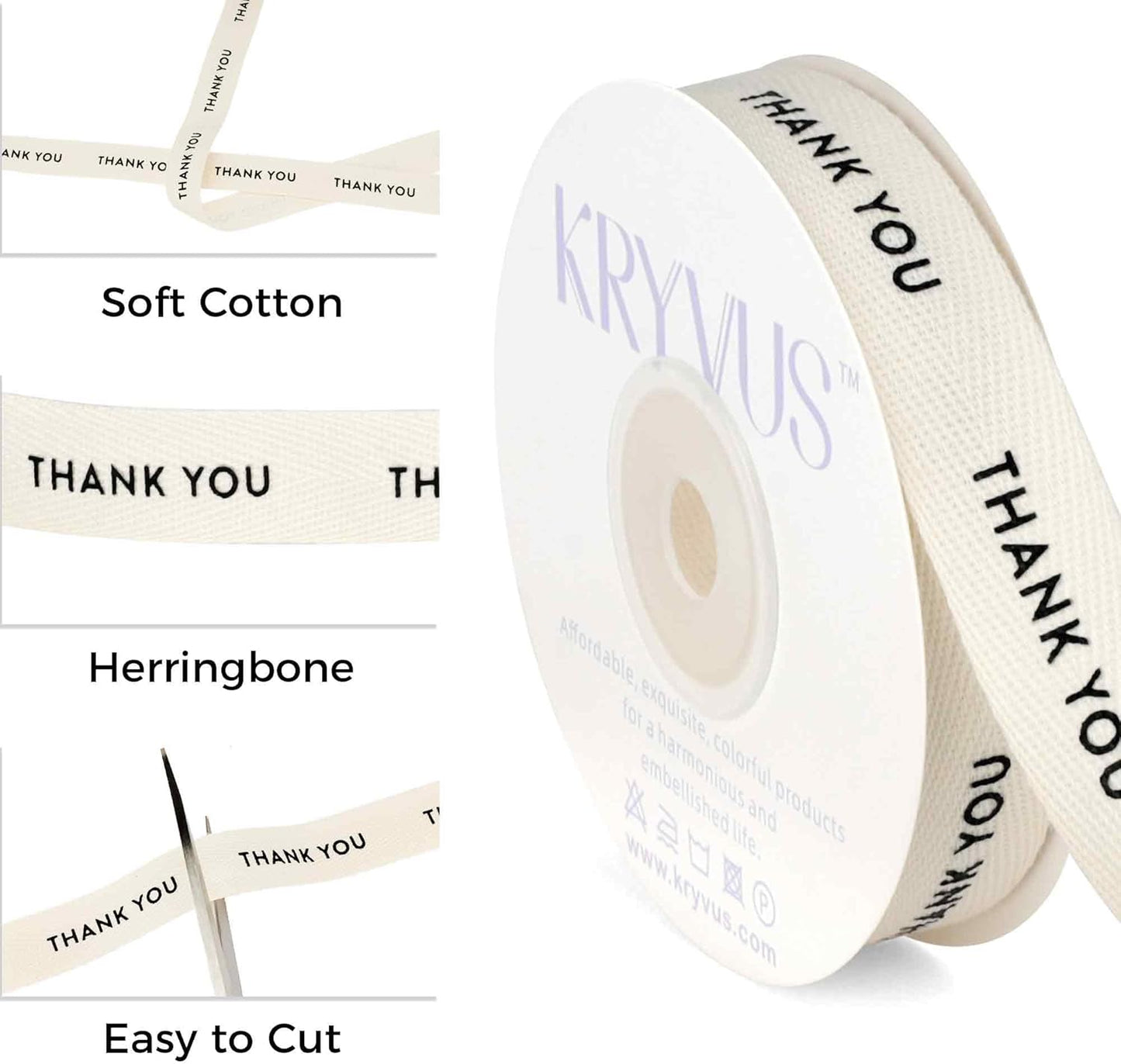 Thank You Ribbon - 5/8 Inch x 12 Yards Natural Twill Tape Ribbon, Cotton Herringbone Ribbons for Gift Wrapping, Birthdays, Weddings, Christmas, Anniversaries, Valentine's Day, Mother's Day