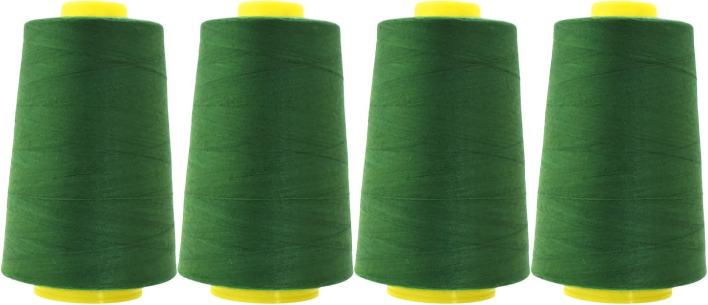 Mandala Crafts 4 Pack of Serger Threads Cones Spools - 40S/2 24000 Yards Polyester Hunter Green Threads for Sergers Machine and Overlock Quilting Sewing Machine