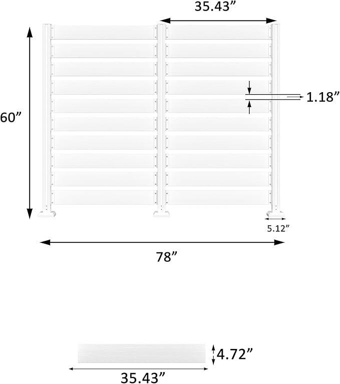MUPATER 60"×78" No-Dig Privacy Screen, Sturdy Outdoor Screen for Hard Ground & Soil, Flexible Installation, Sturdy Aluminum Column, Decorative Fence Panel, Air Conditioner Shield, White (2 Panels)