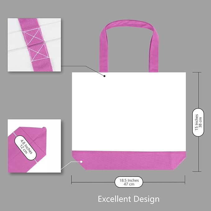 TOPDesign 1-Pack Super Strong Large 12oz Cotton Canvas Tote Bag, Reusable Grocery Shopping Cloth Bag, Fashionable Two-Tone Tote for Crafts, DIY Your Creative Designs