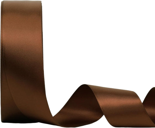 LaRibbons 1 1/2 Inch 50 Yard Double Faced Satin Ribbon,Friar Brown Satin Craft Fabric Ribbon for Gift Wrapping Floral Bouquets Wedding Party Decoration