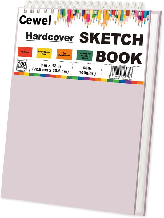 Cute Sketch Book for Kids Ages 8-12 Girls, 1 Pack-100 Sheets Purple Sketch Book 9x12, 68lb/100gsm Cute Sketchbook for Girls, Spiral Sketch Pads for Drawing, Art Supplies for Teens.