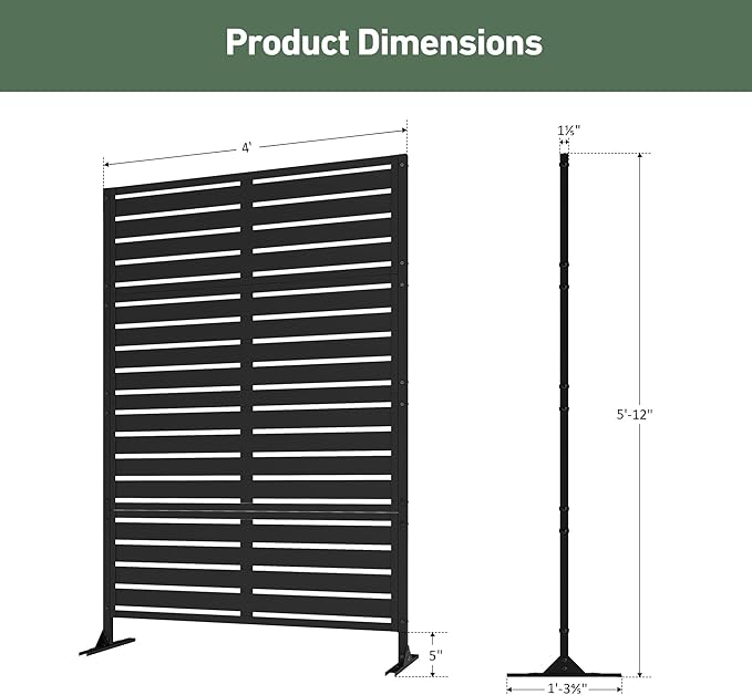 Modern Shade Metal Privacy Screen Outdoor 72" H x 48" W, Stable & Durable Privacy Fence Panels for Instant Privacy & Space Division, Freestanding Decorative Patio Screens for Outdoor, Black (3 Panel)