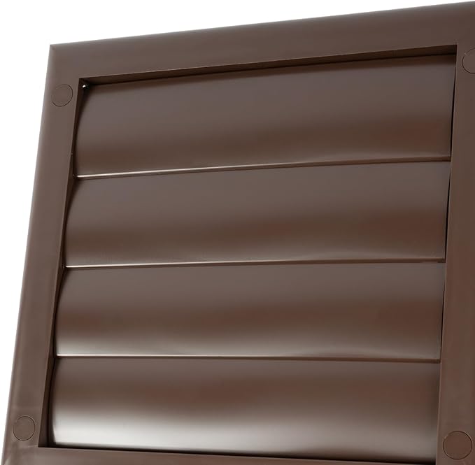 Plastic 4" Brown Dryer Vent Cover with Flange - Exhaust Ventilation Grille with Shutters - Louvered Air Vent for Bathroom, Kitchen, Garage various Ventilation Systems Ø3.9" / 7.5" x 7.5"