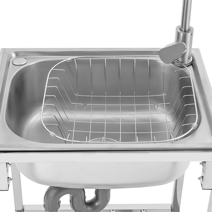 Stainless Steel Utility Sink Single Bowl Freestanding Laundry Sink with Rotating Faucet Portable Outdoor Single Basin Prep Sink Commercial Restaurant Sink for Kitchen