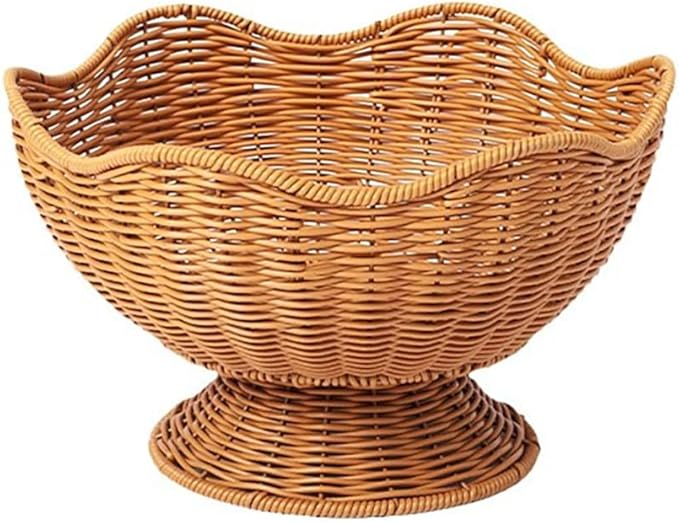 RT&BS Round Woven Fruit Basket for Counter, Christmas Food Bowl, Eco-Friendly Sturdy Stackable Woven Basket for Kitchen, Store, Restaurant, Party (Brown)