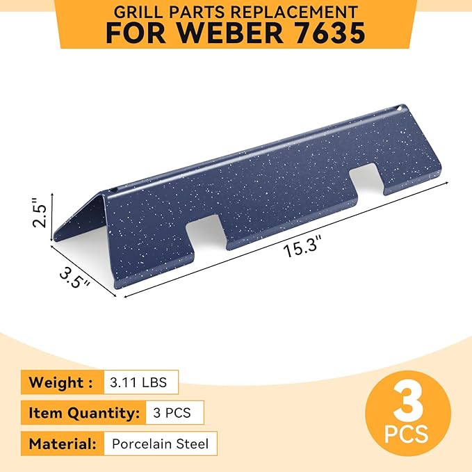 15.3 Inch Flavorizer Bars for Weber Spirit I & II 200 Gas Grill with Front-Mounted Knobs, for Spirit E210 S210 E220 S220, Porcelain Steel, 3 PCS, for Weber Spirit Grill Parts 7635