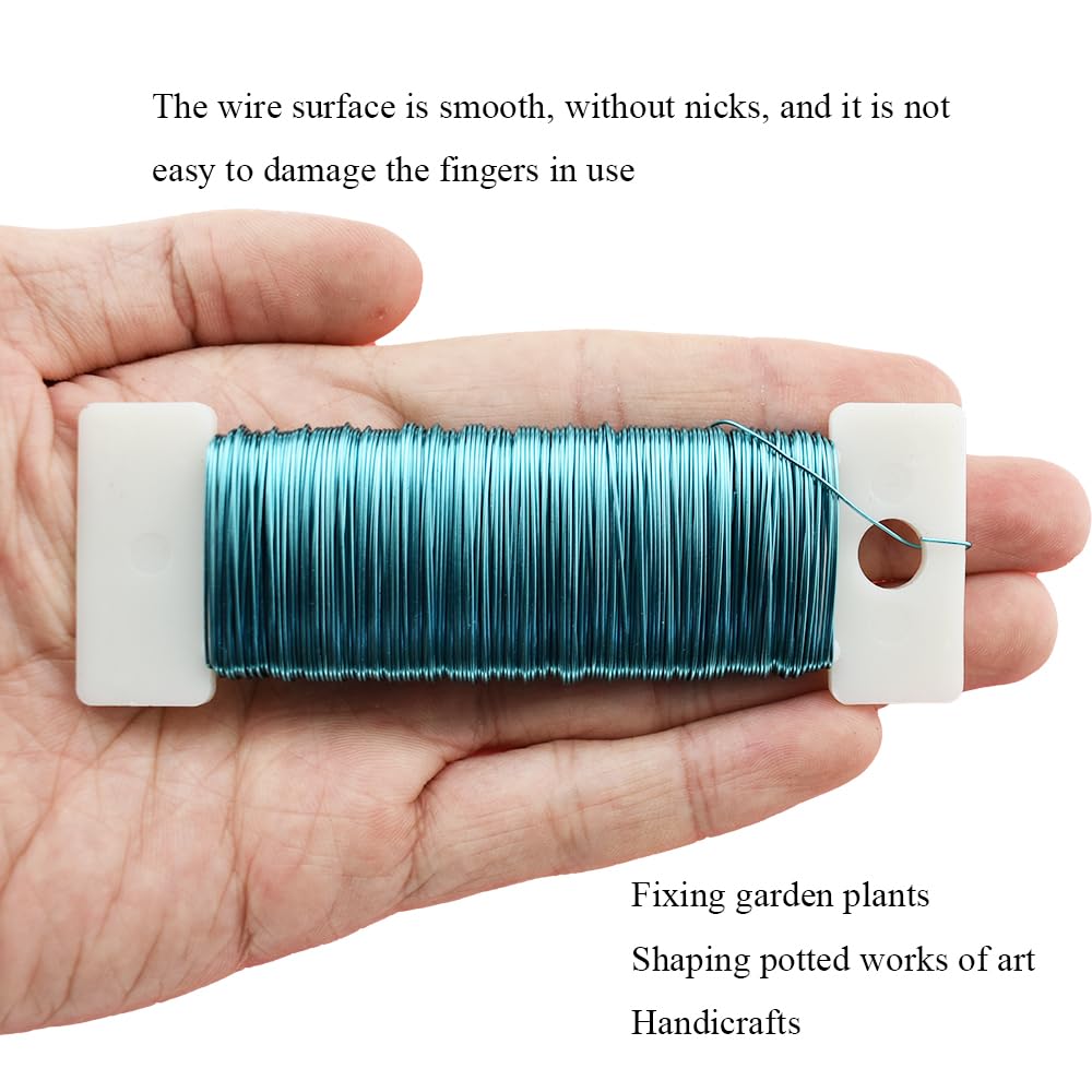 HAHIYO 26Gauge Blue Metal Floral Wire - 1 Roll, 38 Yards (115 Feet) - Flexible Paddle Wire for Craft, Christmas Wreath, Flower Arrangement, Bouquet Wrapping, Wedding, DIY