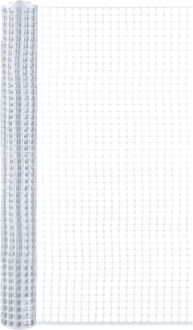 BOEN Garden Fence Temporary Barrier Outdoor Fence for Dog, Rabbit or Deer, Garden Netting Plastic Mesh Plant Protection (4' x 50', White)