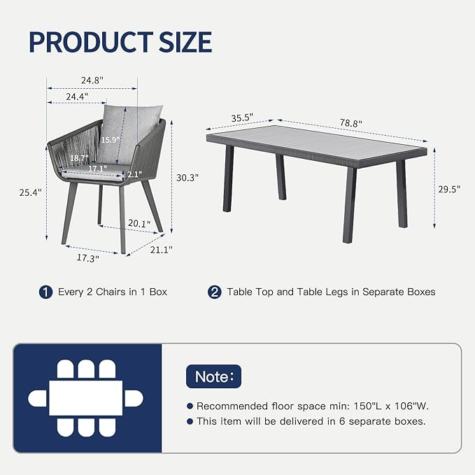 9 Pieces Patio Dining Set for 8 - All Weather Outdoor Dining Sets, All in One Outdoor Table and Chairs, Wicker Outdoor Patio Furniture Sets with Cushions and Pillows, Grey