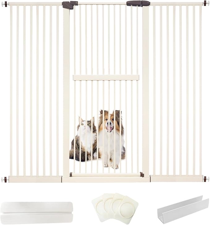 Lumizone Extra Tall Cat Gate 61.02" High Pressure Mounted Extra Wide 63.39"-67.32" (17Sizes) 1.37" Gap No Drilling Auto-Close Tall Pet Gate for Dogs (Cream, 63.39"-67.32" W)