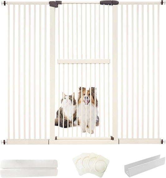 Lumizone Extra Tall Cat Gate 61.02" High Pressure Mounted Extra Wide 63.39"-67.32" (17Sizes) 1.37" Gap No Drilling Auto-Close Tall Pet Gate for Dogs (Cream, 63.39"-67.32" W)