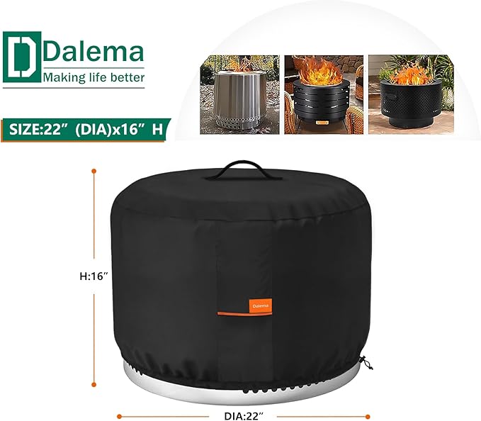 Round Fire Pit Cover,Outdoor 600D Heavy Duty 100% Waterproof Tear-Resistant Solo Stove Bonfire Firepit Covers,Patio Weatherproof Fire Pits Cover for Solo Stove Bonfire,Black