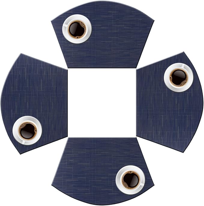 PIGCHCY Wedge Shaped Placemats for Dining Table Washable Vinyl Placemats Heat Resistant Table Mats Set of 4 (Navy Blue)