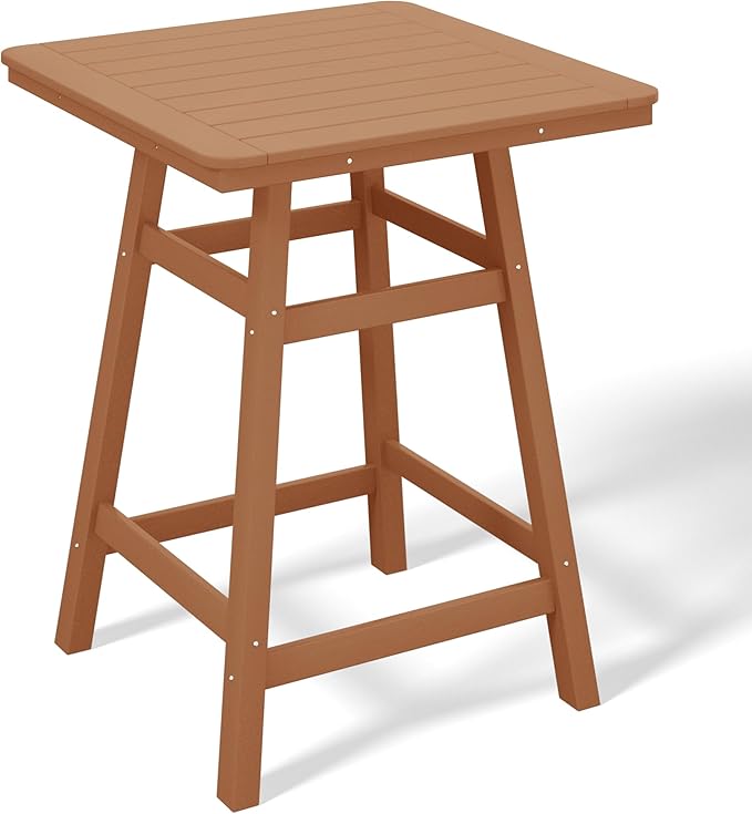 Costaelm Outdoor Bar Table, 37" Counter Height Square Patio Cocktail Bar Table with Umbrella Hole, Patio Bistro Dining Pub Table for Front Porch Deck Backyard Garden, Teak