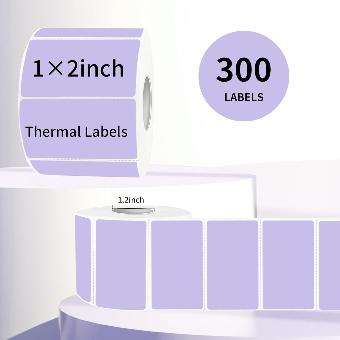 2x1 Inch Thermal Labels, Purple Thermal Printer Stickers, Waterproof Self-Adhesive Shipping Label Printer Sticker for Barcode, Name, Address, 300 Labels/Roll