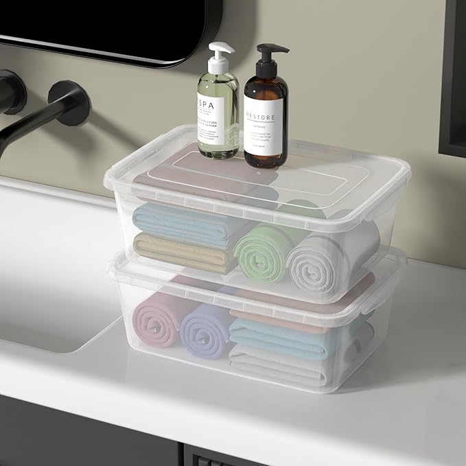 14 Quart Plastic Storage Box, Clear Dough Rising Box with Lid, Pizza Dough Proofing Containers, 4 Packs