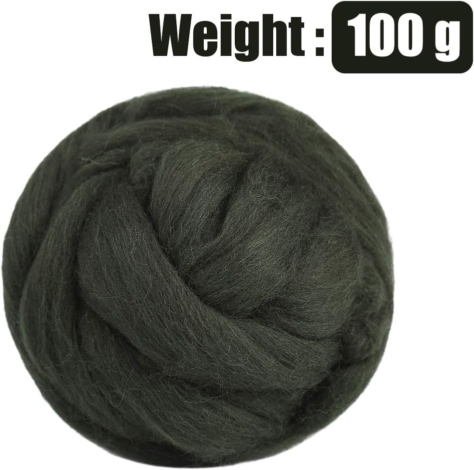 3.53oz Wool Roving Yarn, Wool Felting Supplies, Pure Wools, Chunky Yarn, Spinning Wool Roving for Needle Felting Wet Felting DIY Hand Spinning (Dark Green)