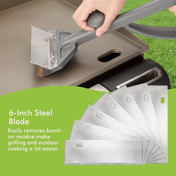 6" Stainless Steel Griddle Scraper Blades 6 Pack, Razor Sharp Grill Scraper Blades, Replacement Blade for Griddle & BBQ Grill Scraper