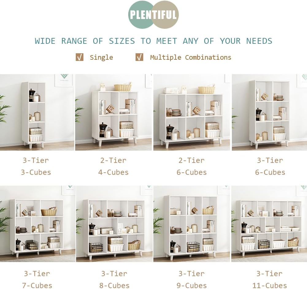 IOTXY Open Cube Low Bookcase - 3-Tier Freestanding Storage Display Cabinet Organizer with Legs for Home Office, 6-Cubes Open Shelf Short Bookshelf, White