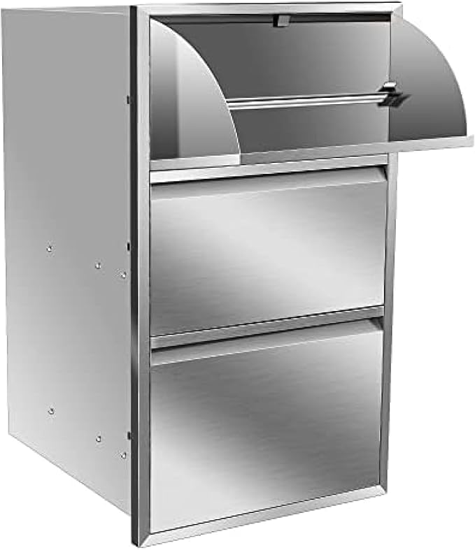 Flush Mount Stainless Steel Double Drawers with Recessed Handles for Outdoor Kitchens Or BBQ Island,-17W X 30H X 21D Inch