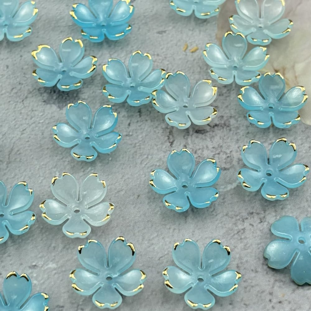 100pcs Acrylic Flower Beads, 19mm Cherry Blossom Plastic Gradient Flower Spacer Beads for DIY Crafts Bracelet Necklace Earrings Jewelry Making(Blue)